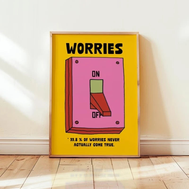 Funny Worries Wall Art Print | “On Off” Anxiety Quote Poster | Colourful Home Decor Gift for Overthinkers
