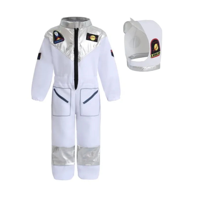 White astronaut suit with reflective stripes and helmet on a white background