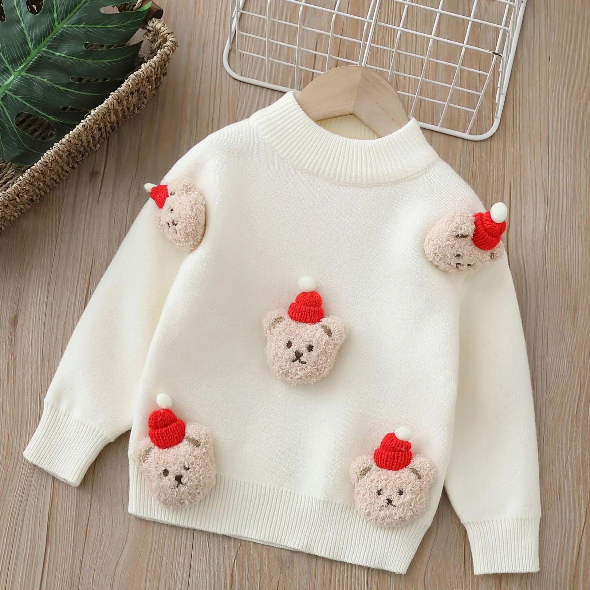 White Kids Santa Bear Christmas Jumper