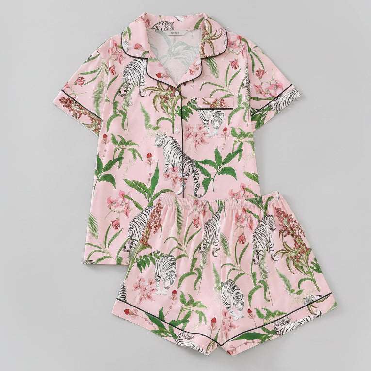 Floral tiger print women's sleepwear pyjama set