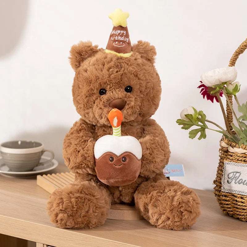 Happy Birthday Teddy Bear Holding Cake