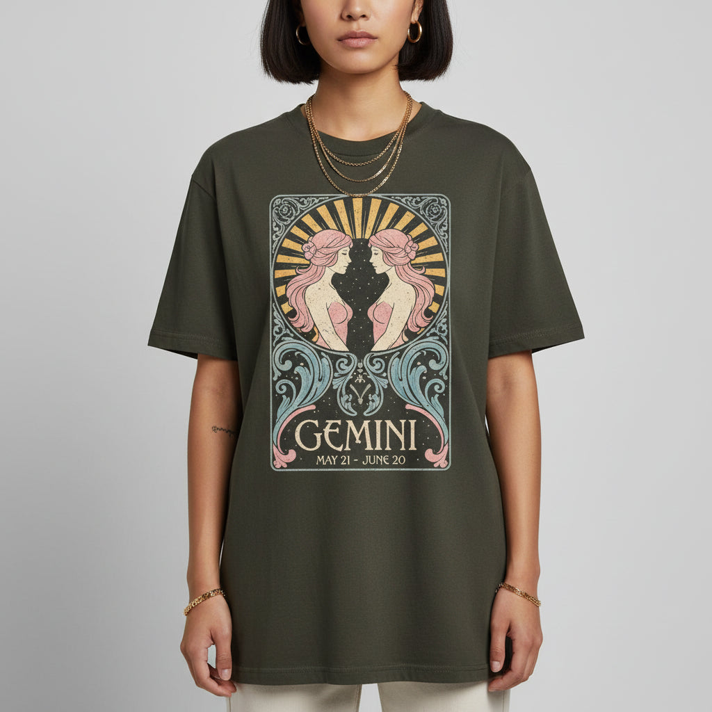 Person wearing a graphic t-shirt with a design on a white background