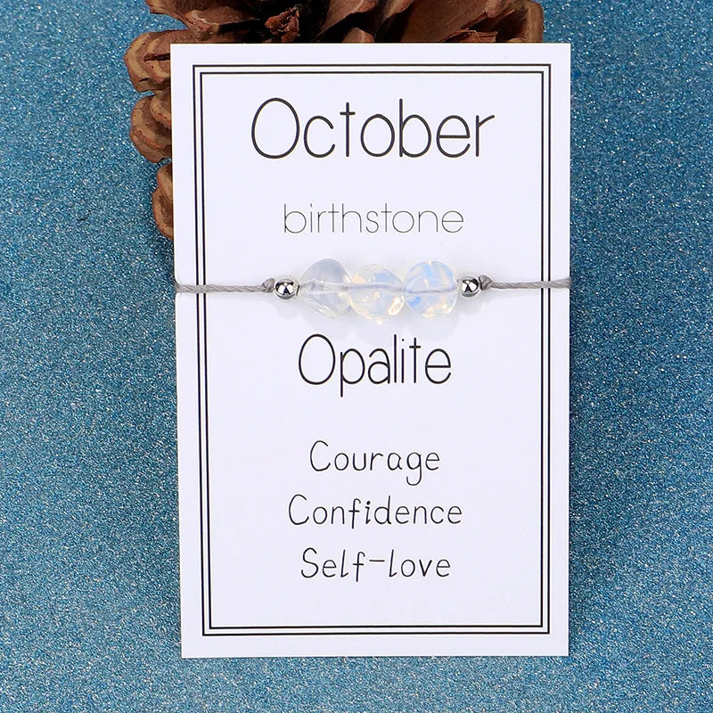 October Natural Stone Birthstone Wish Bracelet