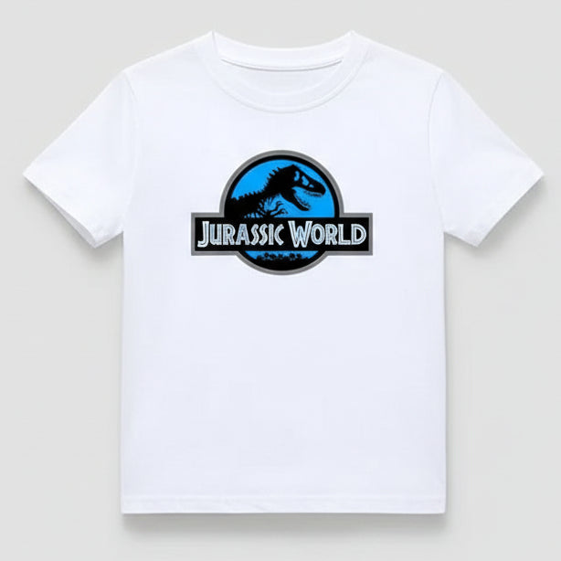 White t-shirt with Jurassic World logo on a hanger