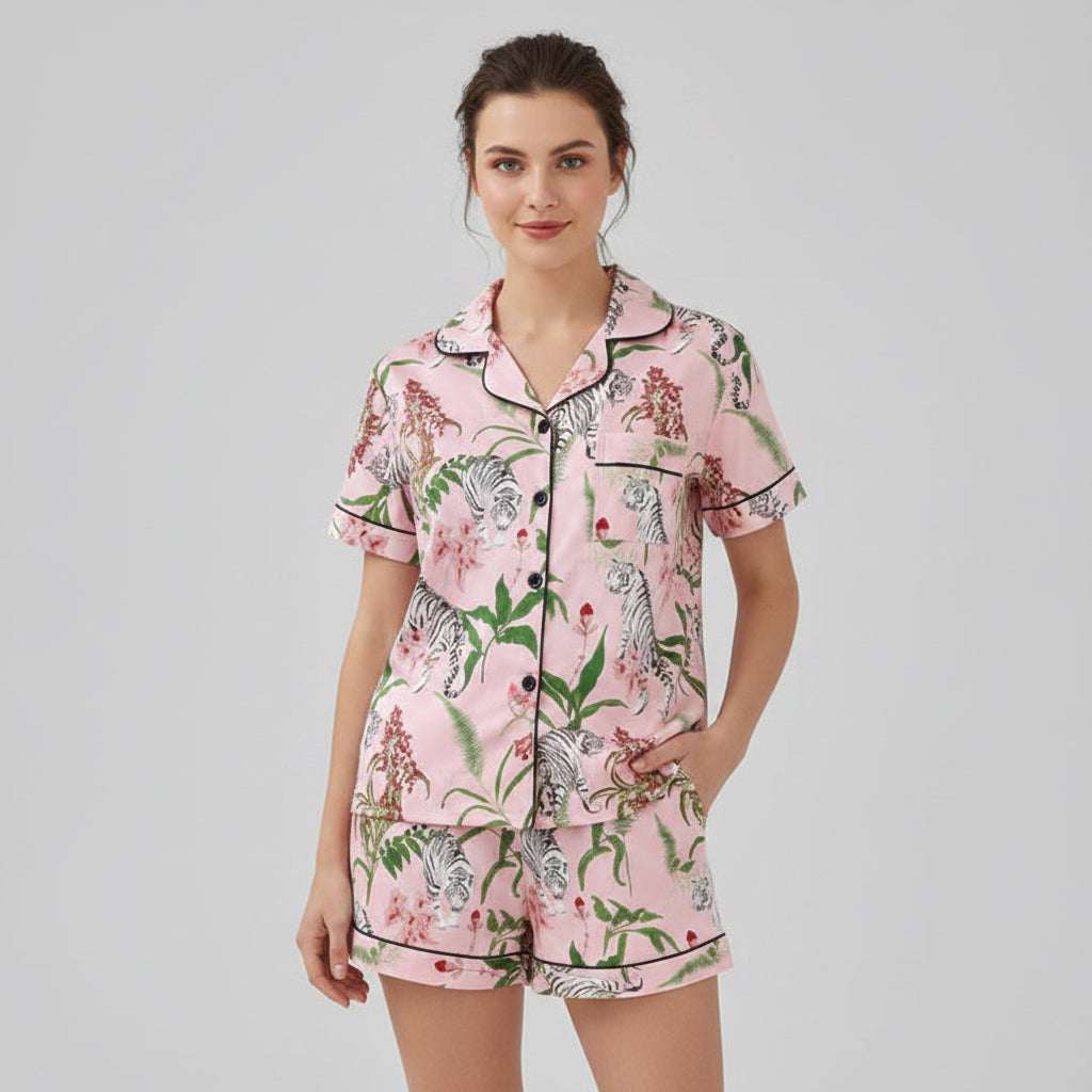 Floral tiger print women's sleepwear pyjama set
