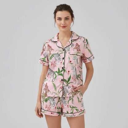 Floral tiger print women's sleepwear pyjama set