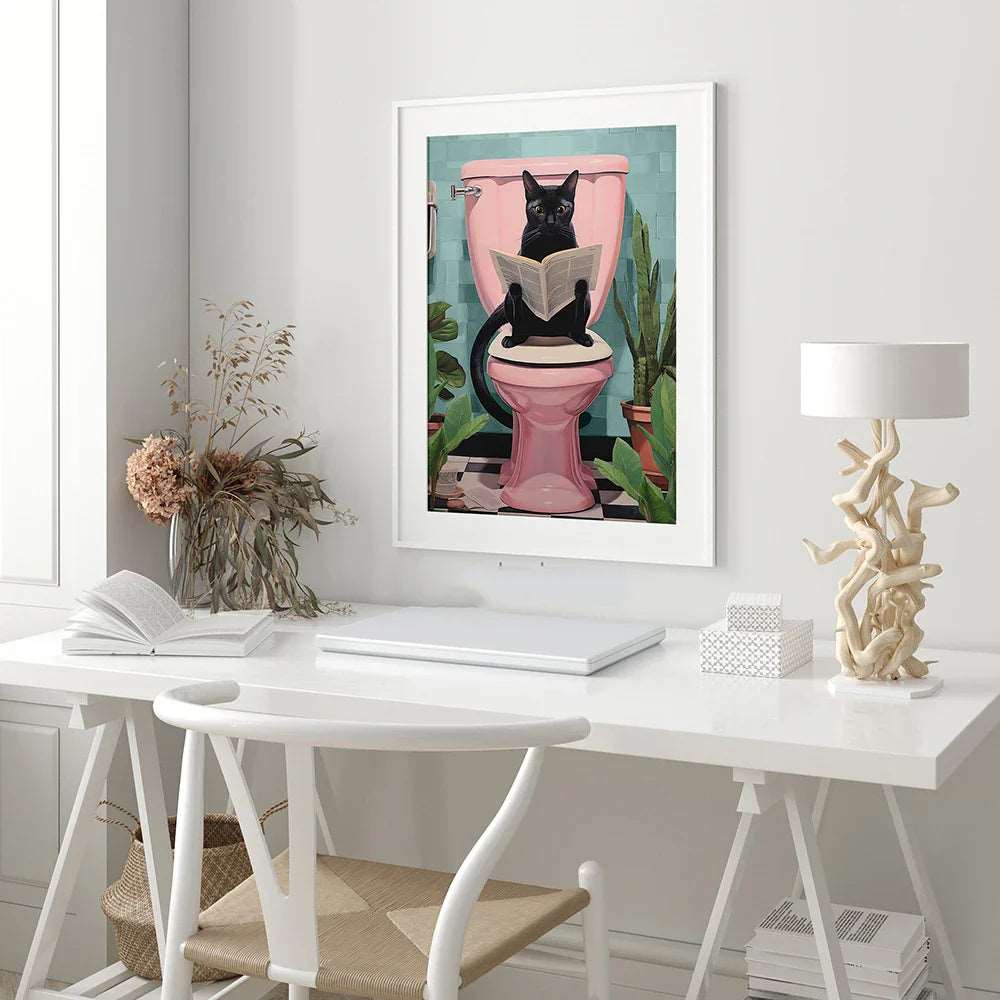 Funny Black Cat Using Toilet Wall Art Print - Wall Art from Dear Cece - Just £17.99! Shop now at Dear Cece