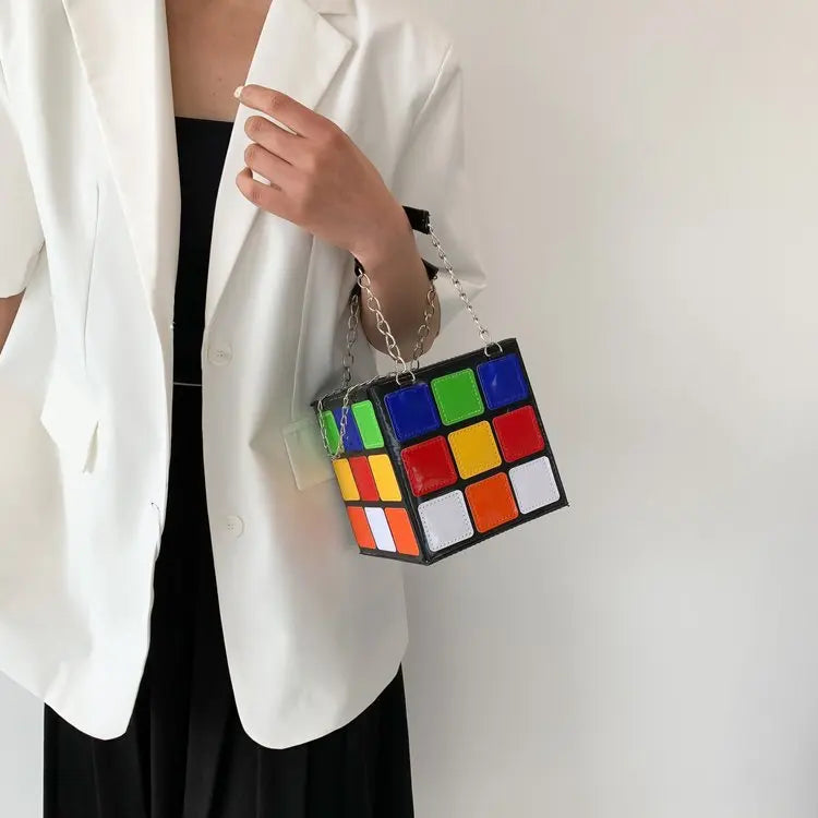 Rubik’s Cube Mini Handbag Statement Geometric Clutch Bag