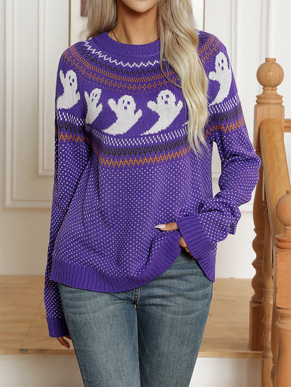 purple Vintage Style Halloween Ghost Crew Neck Jumper