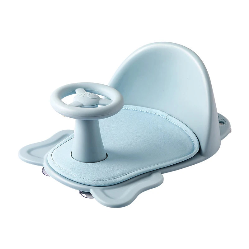 Blue Anti Slip Baby Bath Seat with Toy Wheel 2