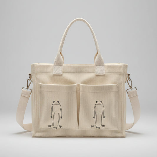 Frog Print Corduroy Tote Bag
