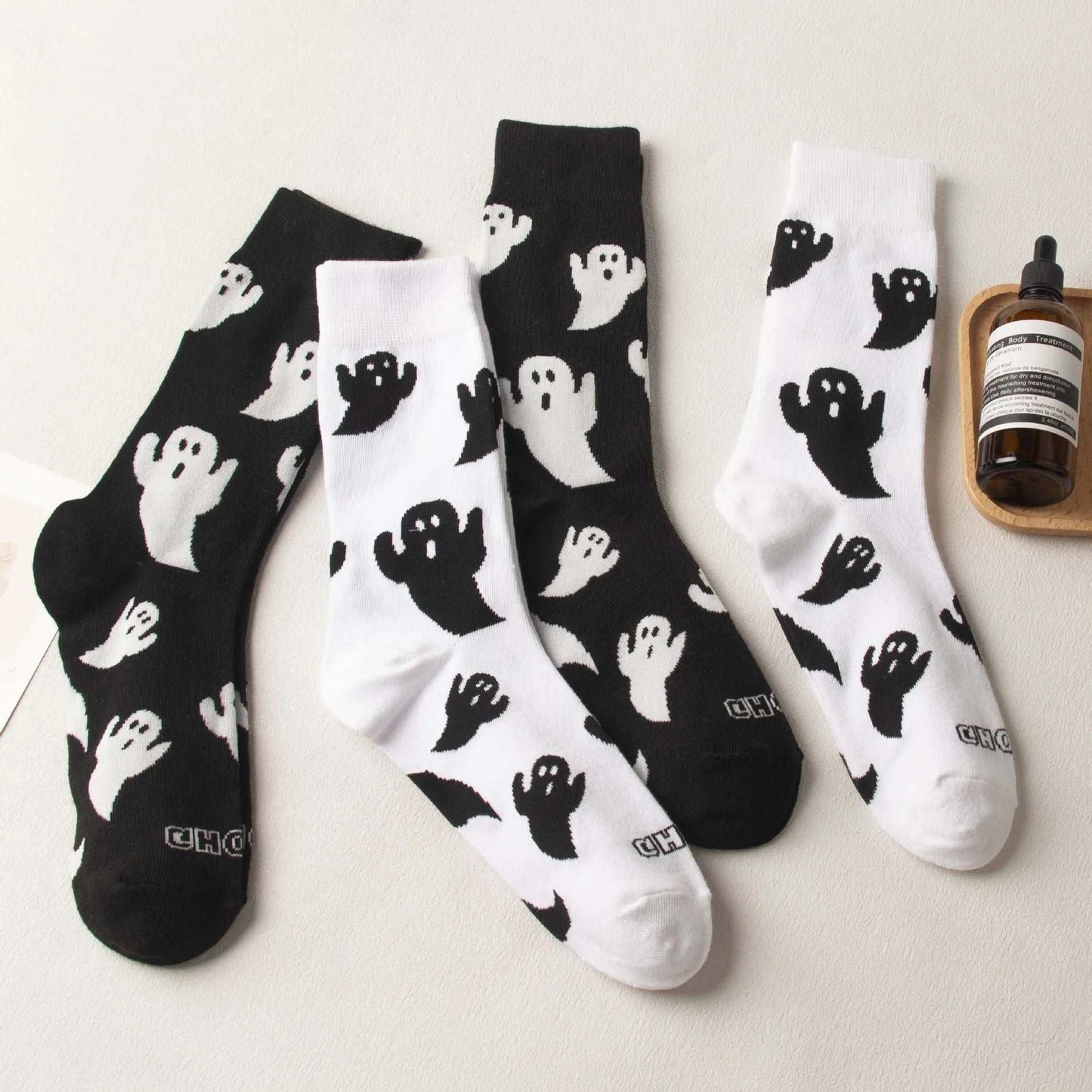 Cute & Spooky Ghost Halloween Socks together