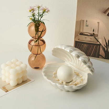 white Ceramic Oyster Shell Pearl Night Light