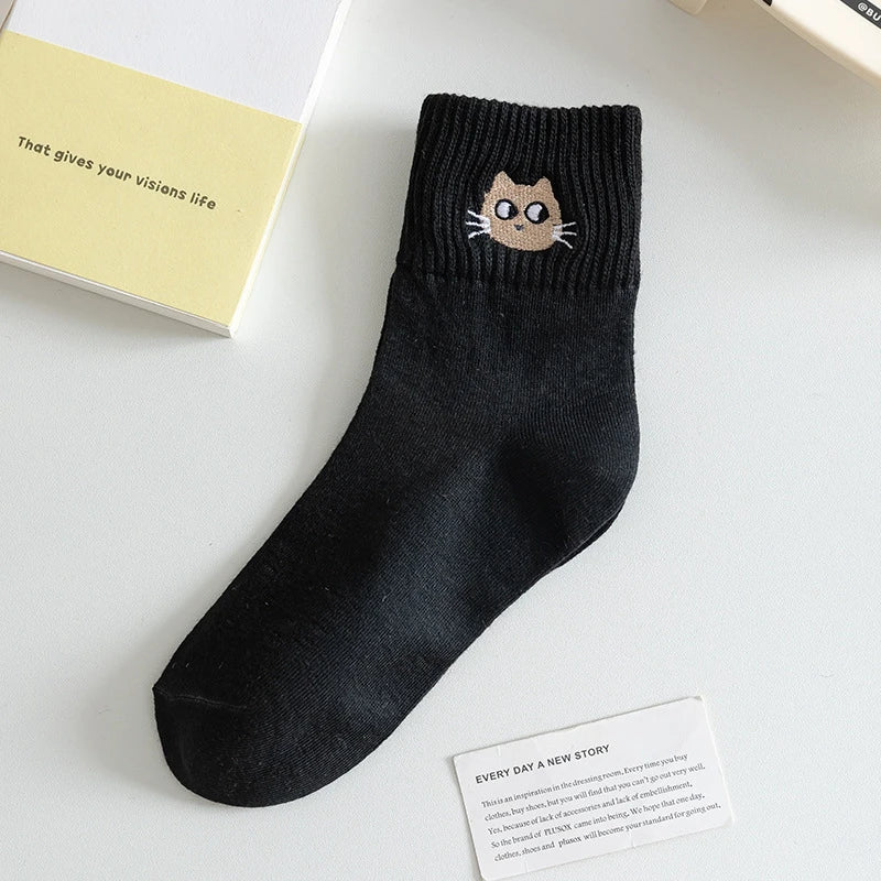 Embroidered Cat Cotton Women's Socks - Socks from Dear Cece - Just £7.99! Shop now at Dear Cece
