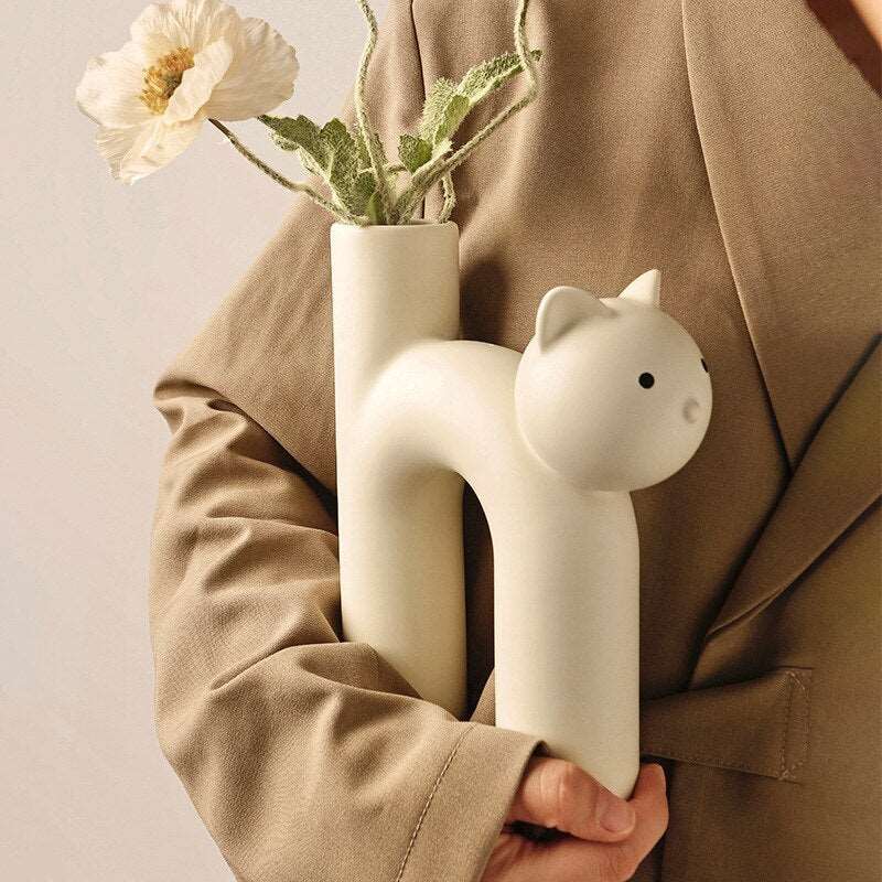 Ceramic Cat Flower Pot Vase