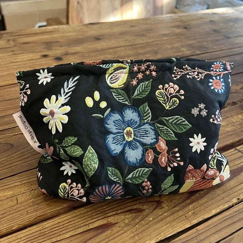 Embroidered Jacquard Clutch Makeup Cosmetic Bag