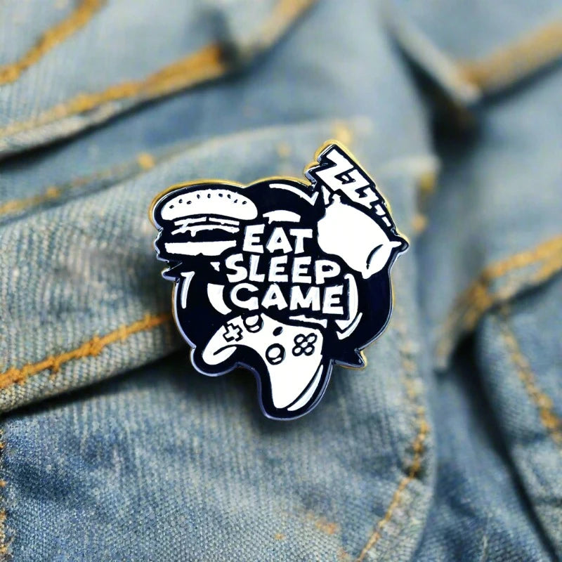 eat sleep game enamel pin for gamers