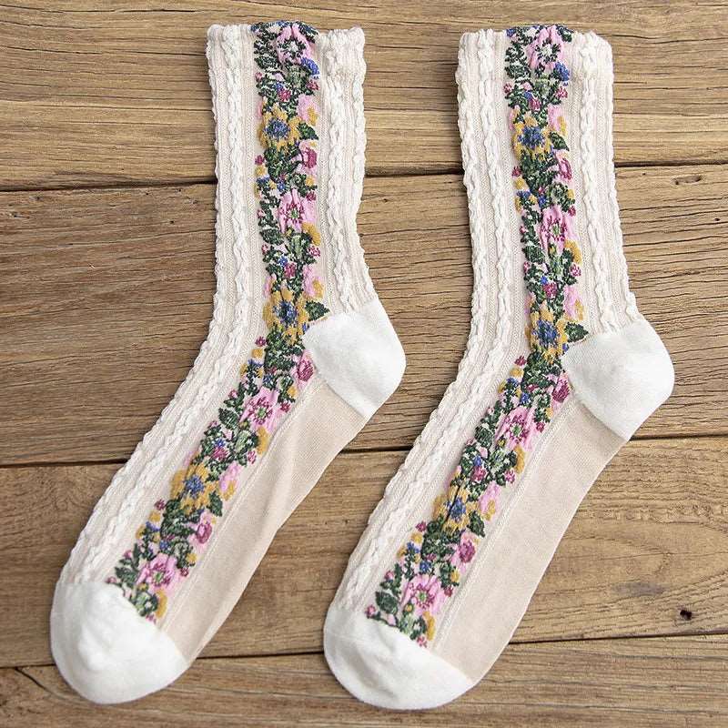 Pure Cotton Floral Embroidered Medium Tube Women's Socks - Socks from Dear Cece - Just £6.99! Shop now at Dear Cece