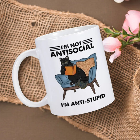 I'M NOT ANTISOCIAL I'M ANTI-STUPID Cat Mug - Mugs from Dear Cece - Just £19.99! Shop now at Dear Cece