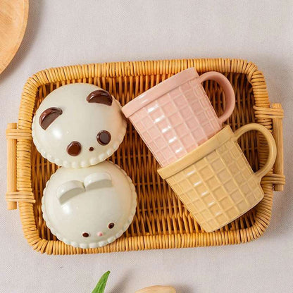 Cute Animal Waffle Mug with Lid - Cat Bunny Bear - Mugs from Dear Cece - Just £19.99! Shop now at Dear Cece