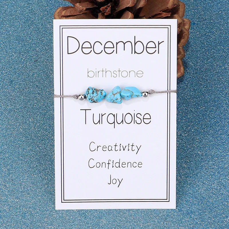 December Natural Stone Birthstone Wish Bracelet