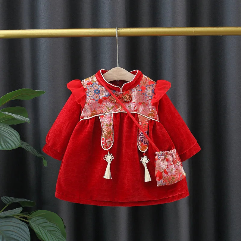 Red Long Sleeved Chinese New Year Baby Girl Dress