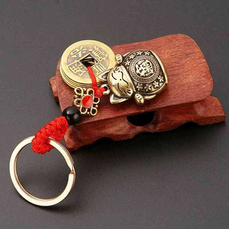 Handmade Brass Lucky Cat Keychain