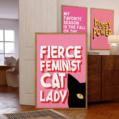 Fierce Feminist Cat Lady Pink Wall Art - Wall Art from Dear Cece - Just £16.99! Shop now at Dear Cece