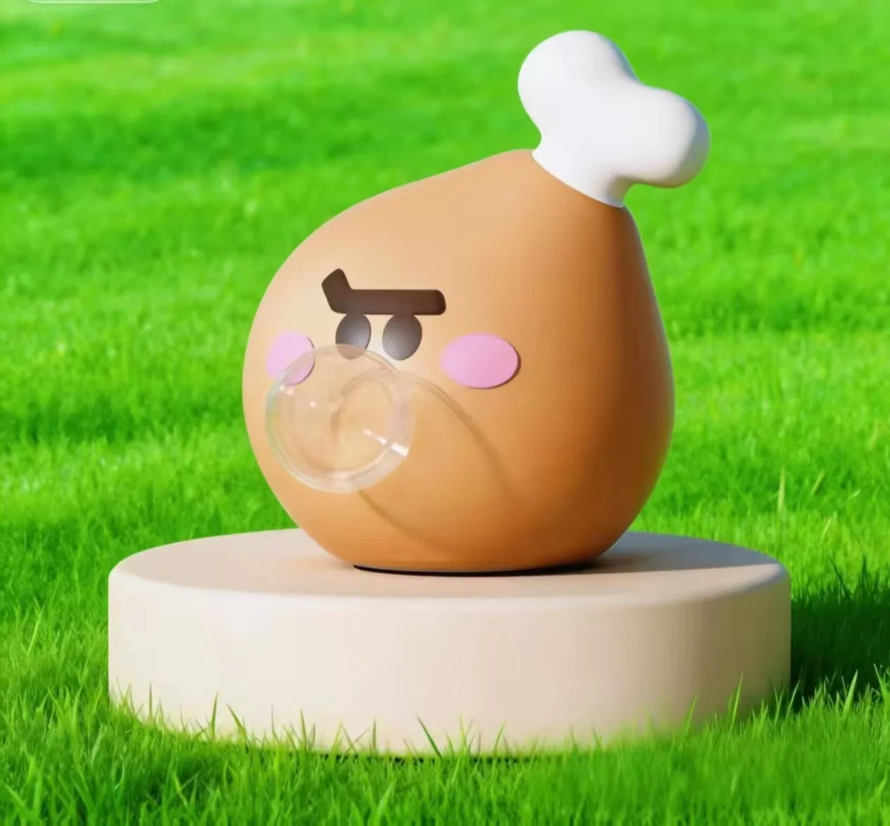 Cartoonish egg-shaped character with a chef's hat on a grassy background