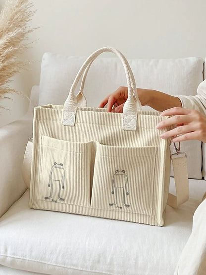 Frog Print Corduroy Tote Bag