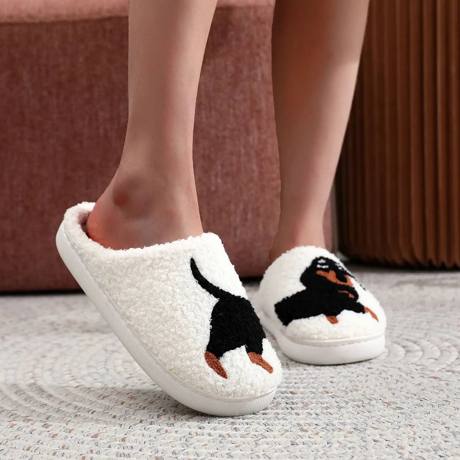model in Sausage Dog Dachshund Cotton Slippers