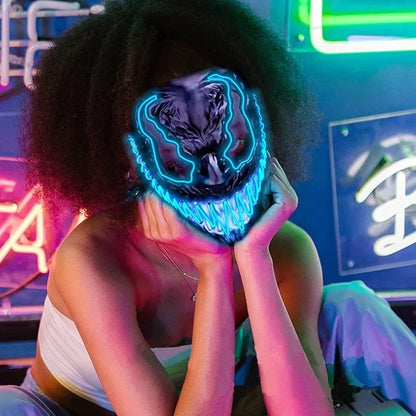 model wearing blue mask