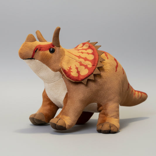 Plush dinosaur toy with red saddle and '40cm' text on a white background