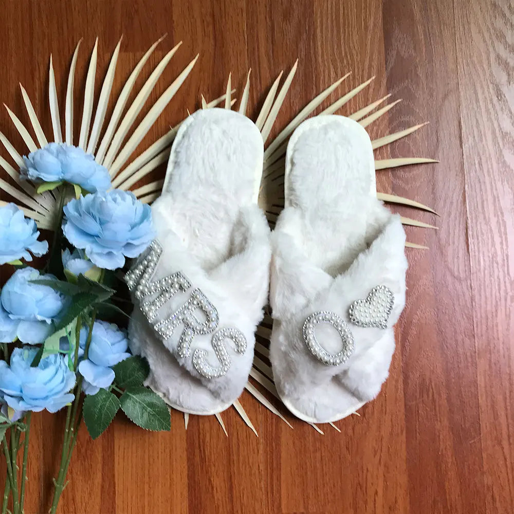 Personalised Bride Mrs Pearl Fluffy Slippers - slippers from Dear Cece - Just £24.99! Shop now at Dear Cece