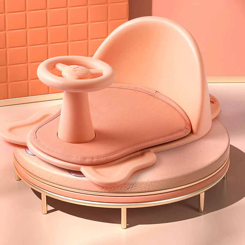 pink Anti Slip Baby Bath Seat with Toy Wheel