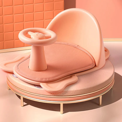 pink Anti Slip Baby Bath Seat with Toy Wheel