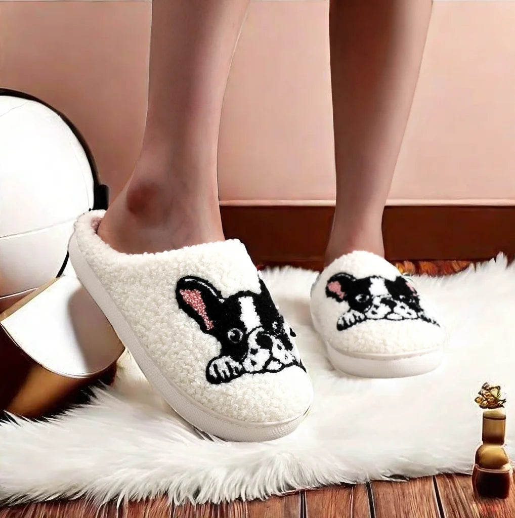 French Bulldog Cotton Slippers on feet