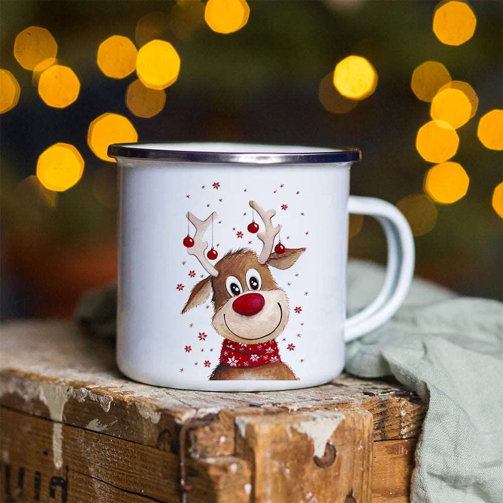 reindeer Christmas Enamel Coffee Mugs