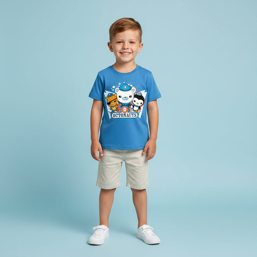 little boy wearing blue octonauts tshirt