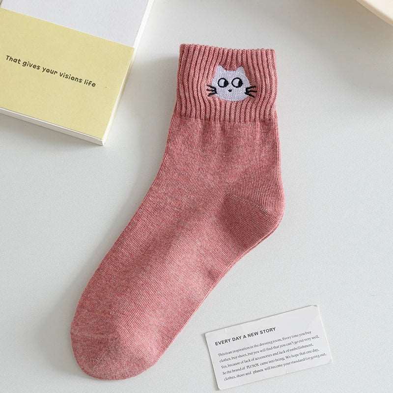 Embroidered Cat Cotton Women's Socks - Socks from Dear Cece - Just £7.99! Shop now at Dear Cece