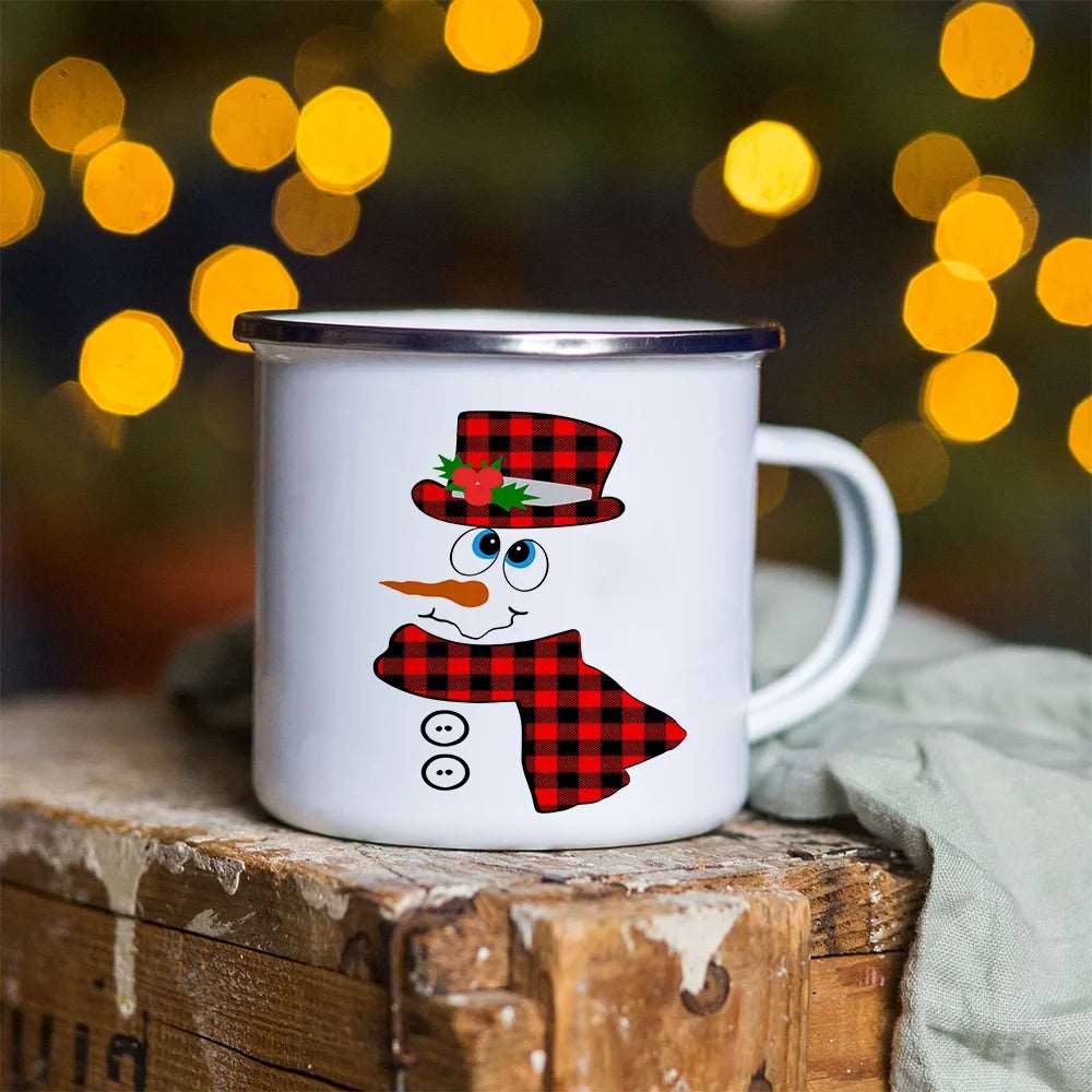 snowman Christmas Enamel Coffee Mugs