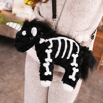 Black Undead Unicorn Skeleton Crossbody Bag