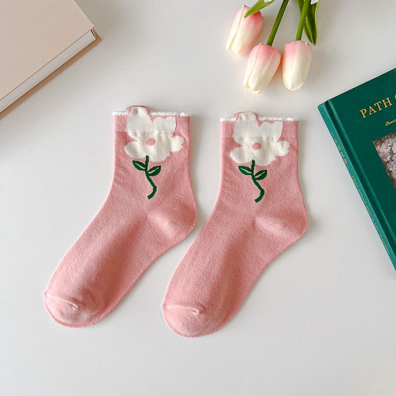 cute pink flower socks