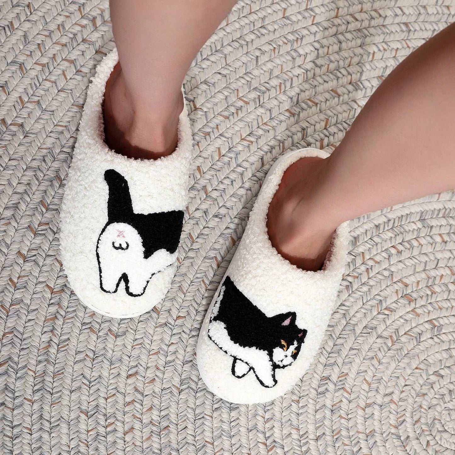 model wearing Cat Butt Cotton Slippers