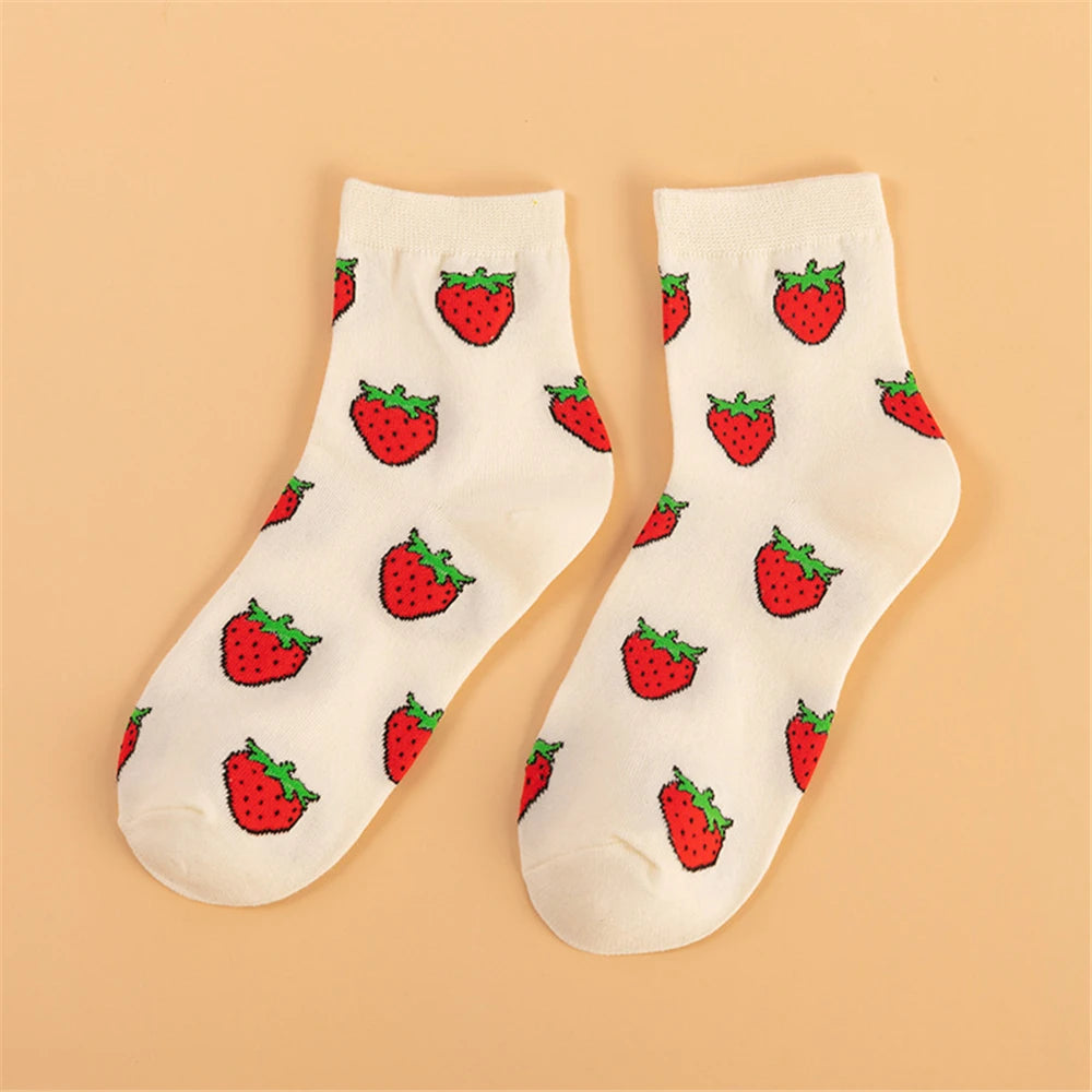 Happy Fruit Womens Socks - White strawberry