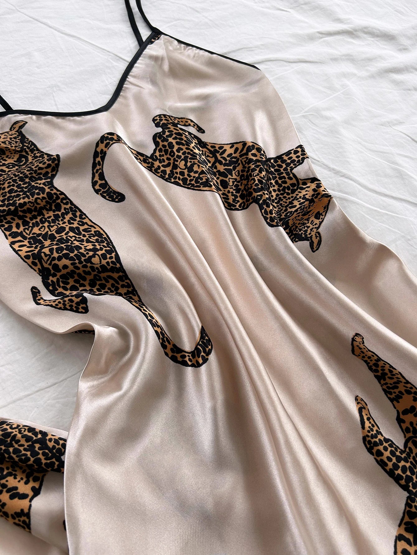 Leopard Print Satin Pajama 2 Piece Set