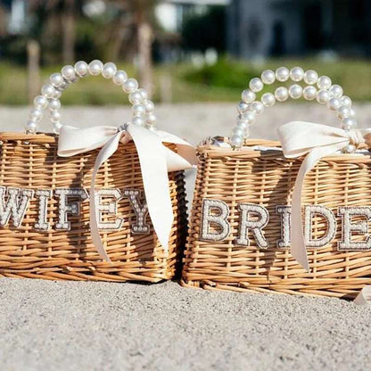 Bride Wifey Boho Wicker Beach Bag - Bags from Dear Cece - Just £34.99! Shop now at Dear Cece