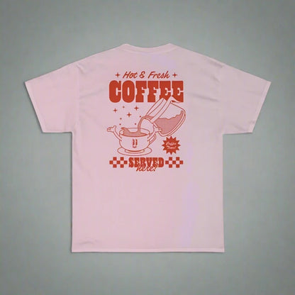 Back Print Retro Coffee Pink T Shirt 