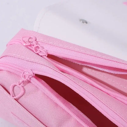 Close up pink pencil case 