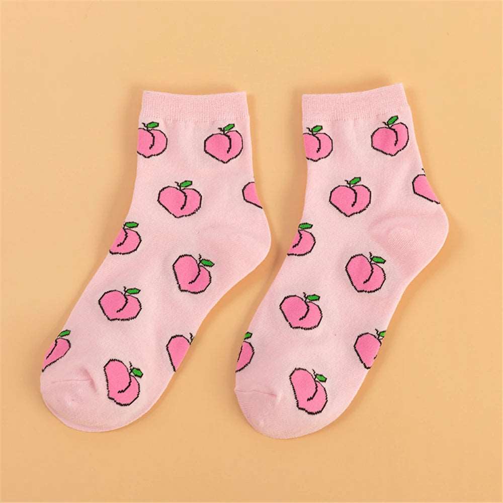 Happy Fruit Womens Socks - pink peach